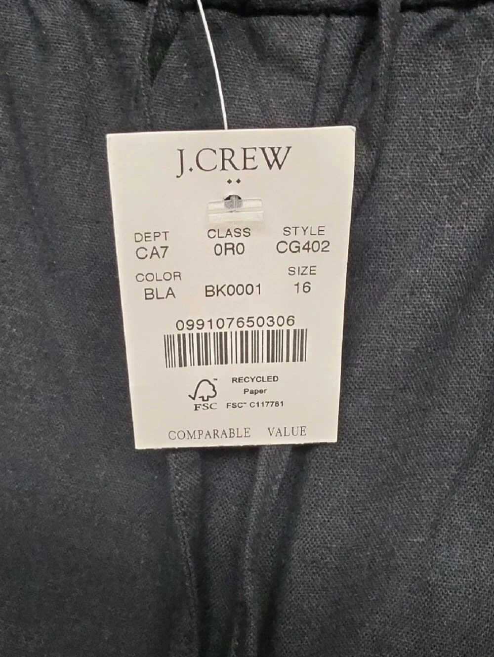 J. Crew Wide Leg Drawstring Pants in Black Sz 16